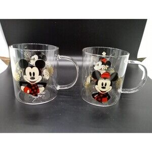 Paladone Disney Mickey & Minnie Mouse Glass Mug Christmas Set of 2 Retired